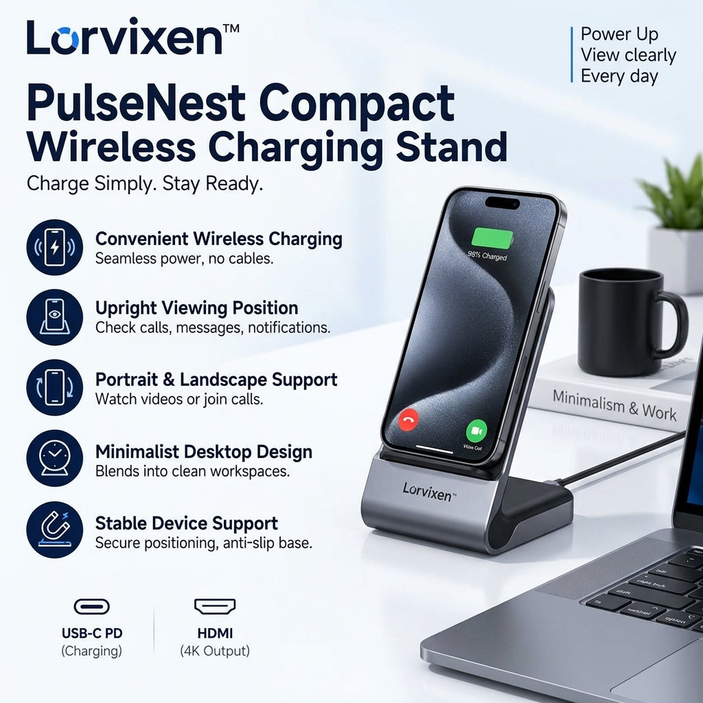 Lorvixen™ PulseNest Compact Wireless Charging Stand